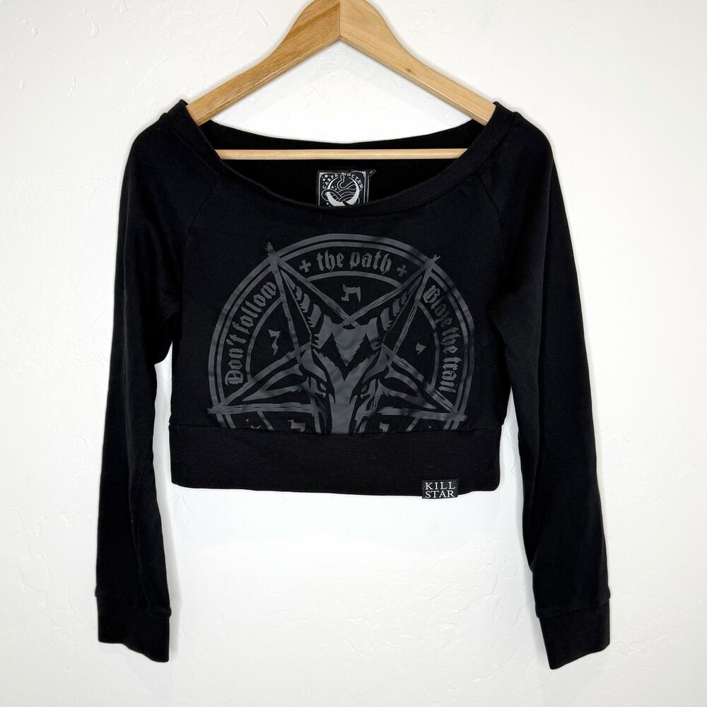 Killstar Trailblazer Crop Top Off Shoulder Womens Small Black Sweatshirt